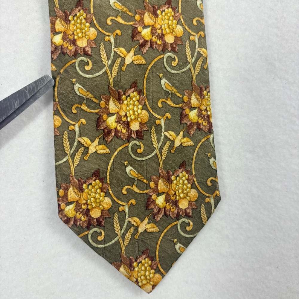 Ermenegildo Zegna Silk Mens Tie Floral Green Gold Italy Old Money 3.5"x59" FLAW - Picture 9 of 10